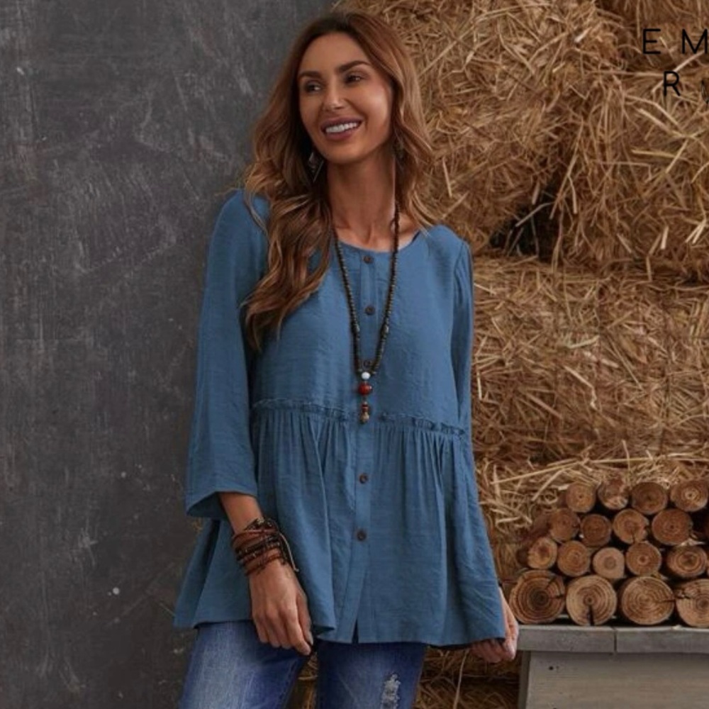 Emery Rose •  Button Up • Frill • Blouse